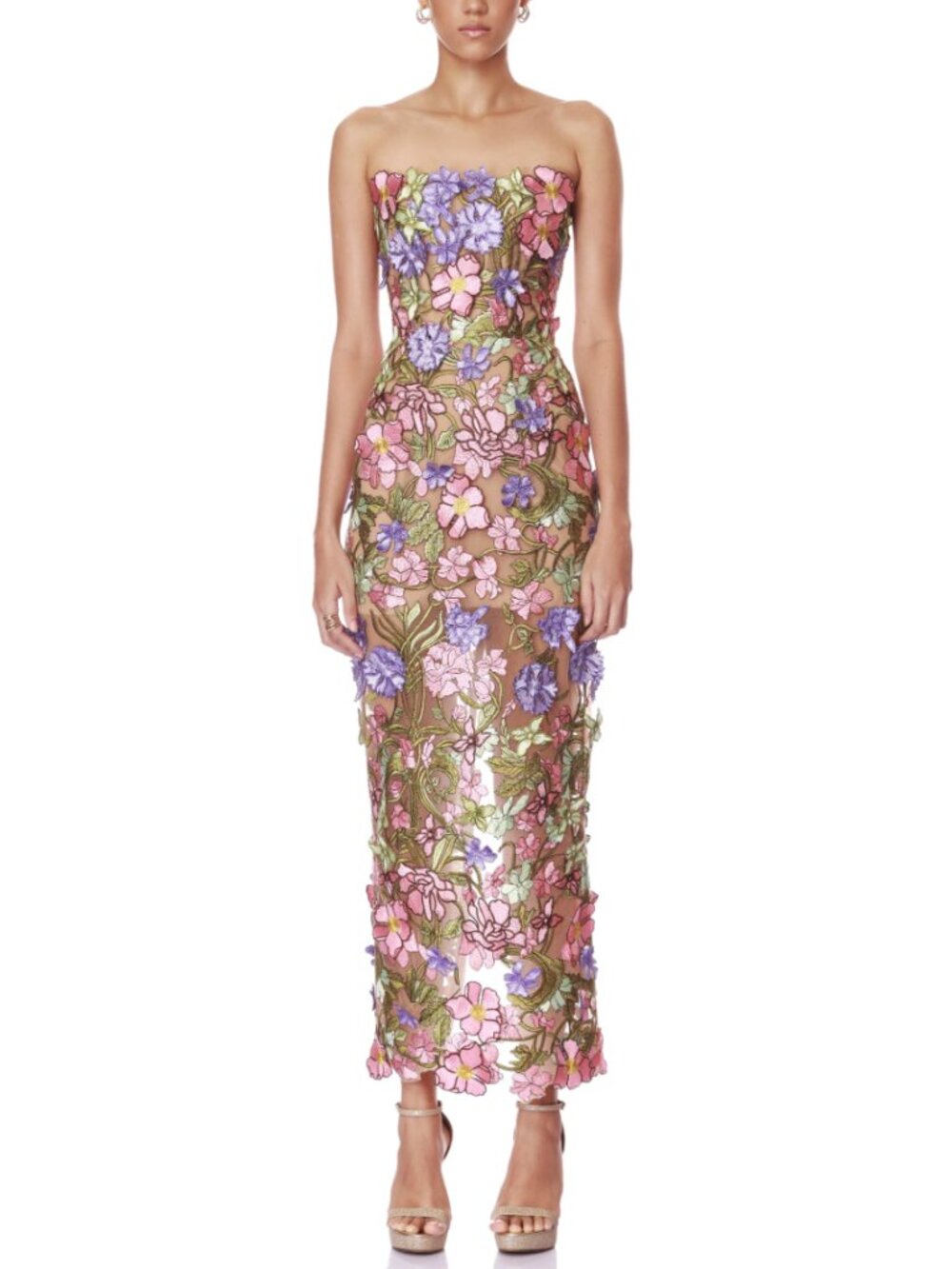 Bronx and Banco Iris Floral Maraya Strapless Ankle Dress Medium Pink Purple - Picture 3 of 11